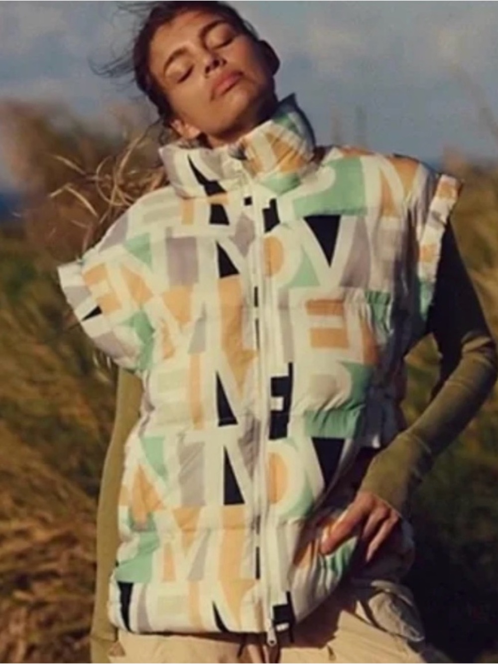 Free People FP Movement In A Bubble Printed
Puffer Vest Blocked Logo Size M NWT